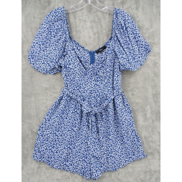 Lulus Romper Womens Medium Amora Bustier Puff Sleeve Ditsy Floral Cottage Belted - Picture 1 of 10